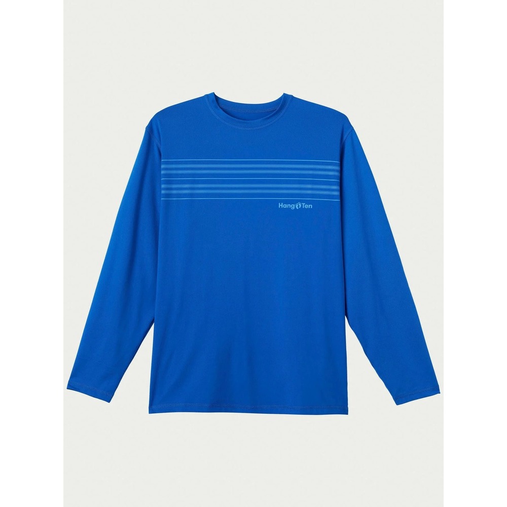Hang Ten Sun Shirt Mens Large Blue UPF 50+ Long Sleeve Rash Guard Swim Top